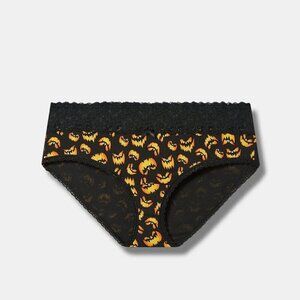 Torrid - Cotton Mid-Rise Hipster Lace Trim Panty in Jackolantern Faces Black‌‌‌‌